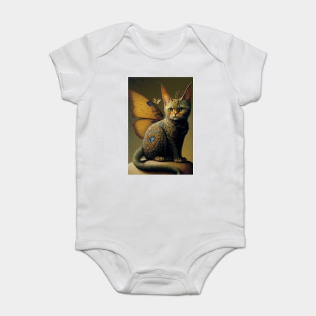 Vintage Cat Dragon with Butterfly Wings Baby Bodysuit by Darksavage